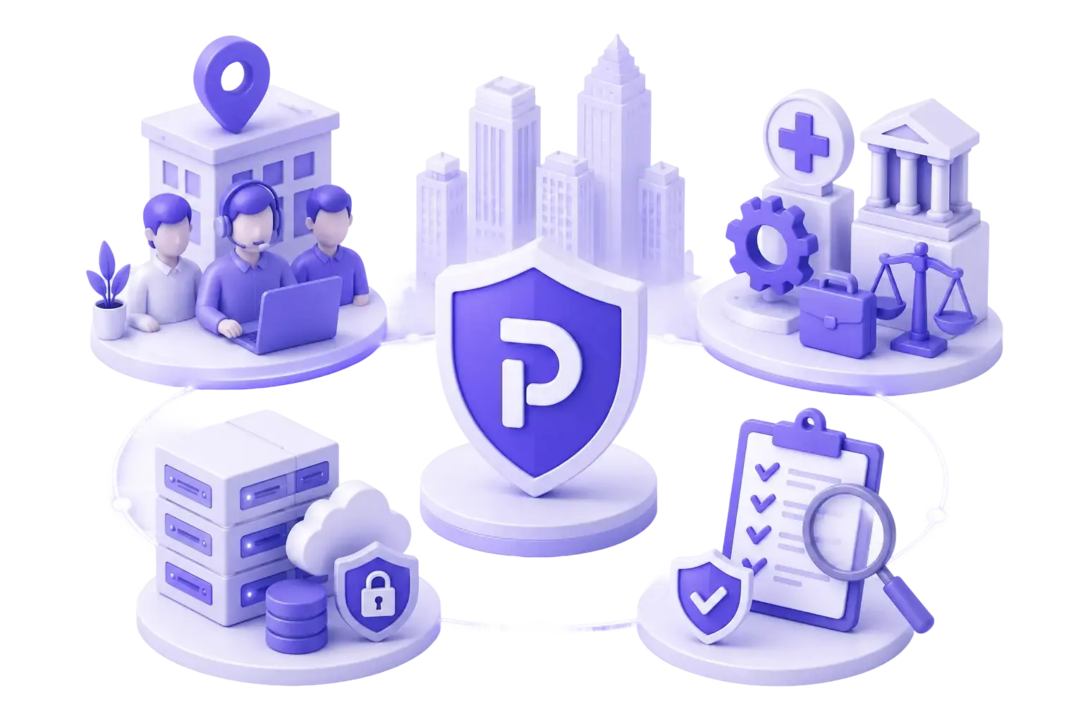 Isometric illustration of Orlando businesses supported by ProSource managed IT